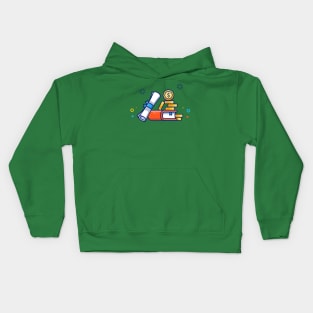 Scholarship, Certificate, Book And Gold Coin Cartoon Kids Hoodie